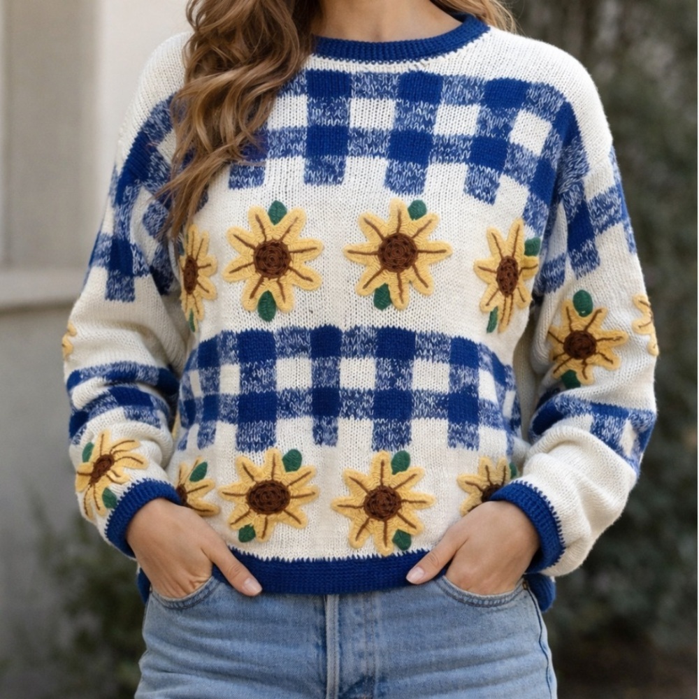 Vintage PBJ Sport Sunflower Knit Sweater